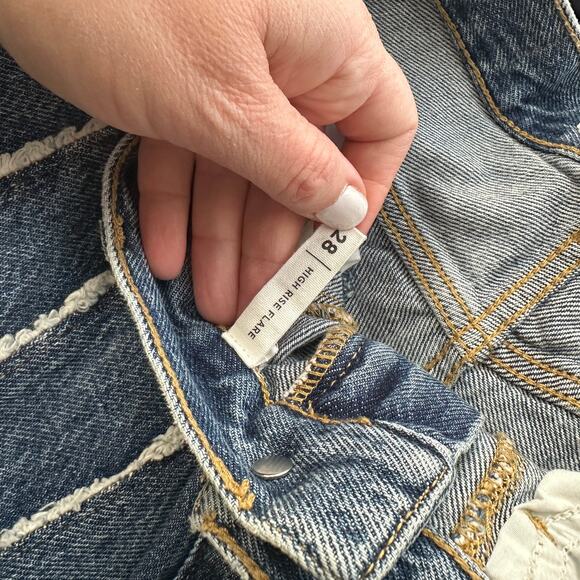 PacSun Blue & White Stripe High Waisted Flare Wide Leg Jeans Women’s Size 28 - Picture 6 of 6